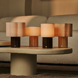 The Tavellio Nordic Collection with wooden bases and modular lampshades. Easily mix & match!