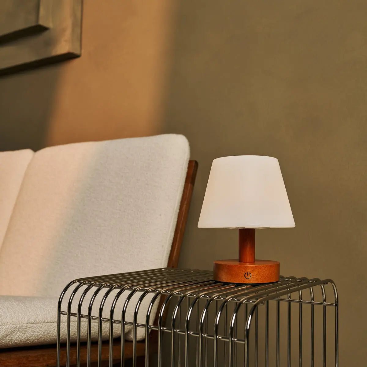 Teddy Chestnut Brown Wooden Rechargeable Table Lamp | Dimmable & Cordless with 3 Light Modes - Tavellio