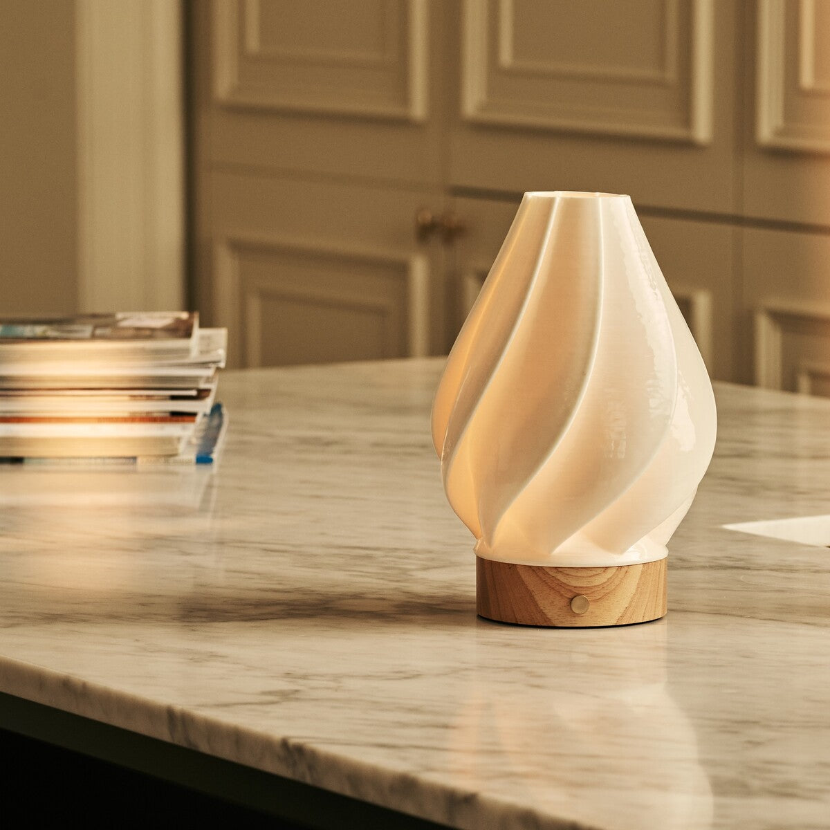 Terra Light Brown Wooden Rechargeable Table Lamp | Dimming Function, 3 Light Modes & Cordless