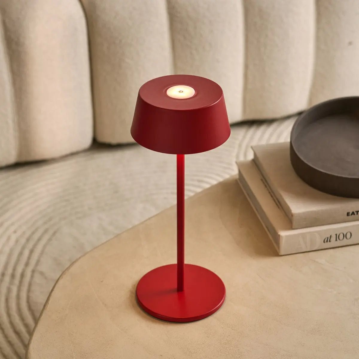 Hugo Berry Red Rechargeable Iron Table Lamp - Dimmable, Stylish & Cordless Tavellio