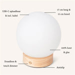 Flore Wooden Lamp with Glass Bulb – Rechargeable & Dimmable Cordless Light Tavellio