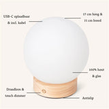 Flore Wooden Lamp with Glass Bulb – Rechargeable & Dimmable Cordless Light Tavellio