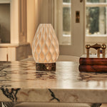 Vela Dark Brown – Emperador Dark Marble Cordless Table Lamp | 3D-Printed Porcelain, Dimmable & Up to 100 Hours of Battery Life