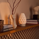 Vela Silver Travertine and Porcelain Rechargeable Table Lamp