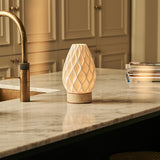 Vela Beige – Travertino Classico Travertine Cordless Table Lamp | 3D-Printed Porcelain, Dimmable & Up to 100 Hours of Battery Life
