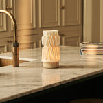 Vento Beige – Travertino Classico Travertine Rechargeable Table Lamp | 3D-Printed Porcelain, Dimmable & 3 Light Modes