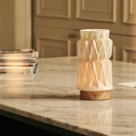 Vento Light Brown Wooden Rechargeable Table Lamp | 3D-Printed Porcelain, Dimmable & 3 Light Modes