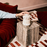 Vento Silver Travertine and Porcelain Rechargeable Table Lamp
