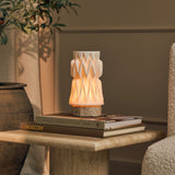 Vento Silver Travertine and Porcelain Rechargeable Table Lamp