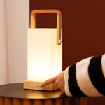 Harper Light Brown Wooden Lamp – Cordless Rechargeable Table Lamp with Handle Tavellio