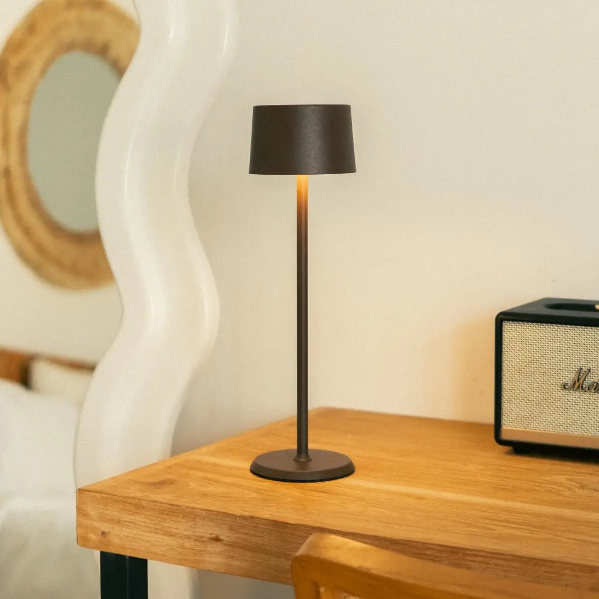 David Mocha Brown Rechargeable Table Lamp 2 in 1 with Adjustable Height – Dimmable & Cordless with 120 Hours Battery Tavellio