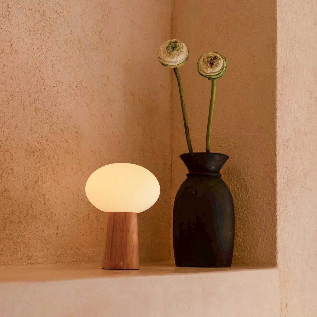 Max Light Brown Wooden Rechargeable Table Lamp with Glass & Rechargeable Battery | Dimmable & Versatile Lighting Tavellio