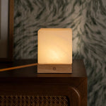 Yce Light Brown Cordless Wooden Lamp with Frozen Glass – Rechargeable, Dimmable, 100-Hour Battery Tavellio