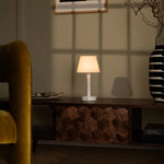Zoë White Wooden Rechargeable Table Lamp | Cordless, Dimmable, USB-C, 80-Hour Battery Tavellio