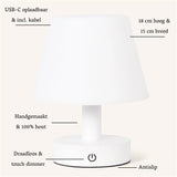 Teddy White Wooden Rechargeable Table Lamp – Dimmable, USB-C, 80-Hour Battery Tavellio
