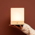 Yce Light Brown Cordless Wooden Lamp with Frozen Glass – Rechargeable, Dimmable, 100-Hour Battery Tavellio