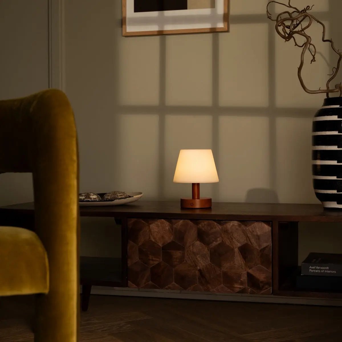 Teddy Chestnut Brown Wooden Rechargeable Table Lamp | Dimmable & Cordless with 3 Light Modes Tavellio