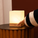 Yce Light Brown Cordless Wooden Lamp with Frozen Glass – Rechargeable, Dimmable, 100-Hour Battery Tavellio