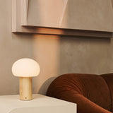 Sam Lichtbruin Houten Tafellamp met Glas & Oplaadbare Batterij | Dimbare & Veelzijdige Verlichting