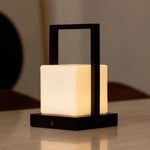 Noah Dark Brown Wooden Rechargeable Table Lamp With Glass and Wooden Handle Tavellio