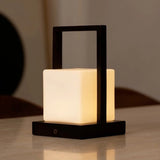 Noah Dark Brown Wooden Rechargeable Table Lamp With Glass and Wooden Handle Tavellio