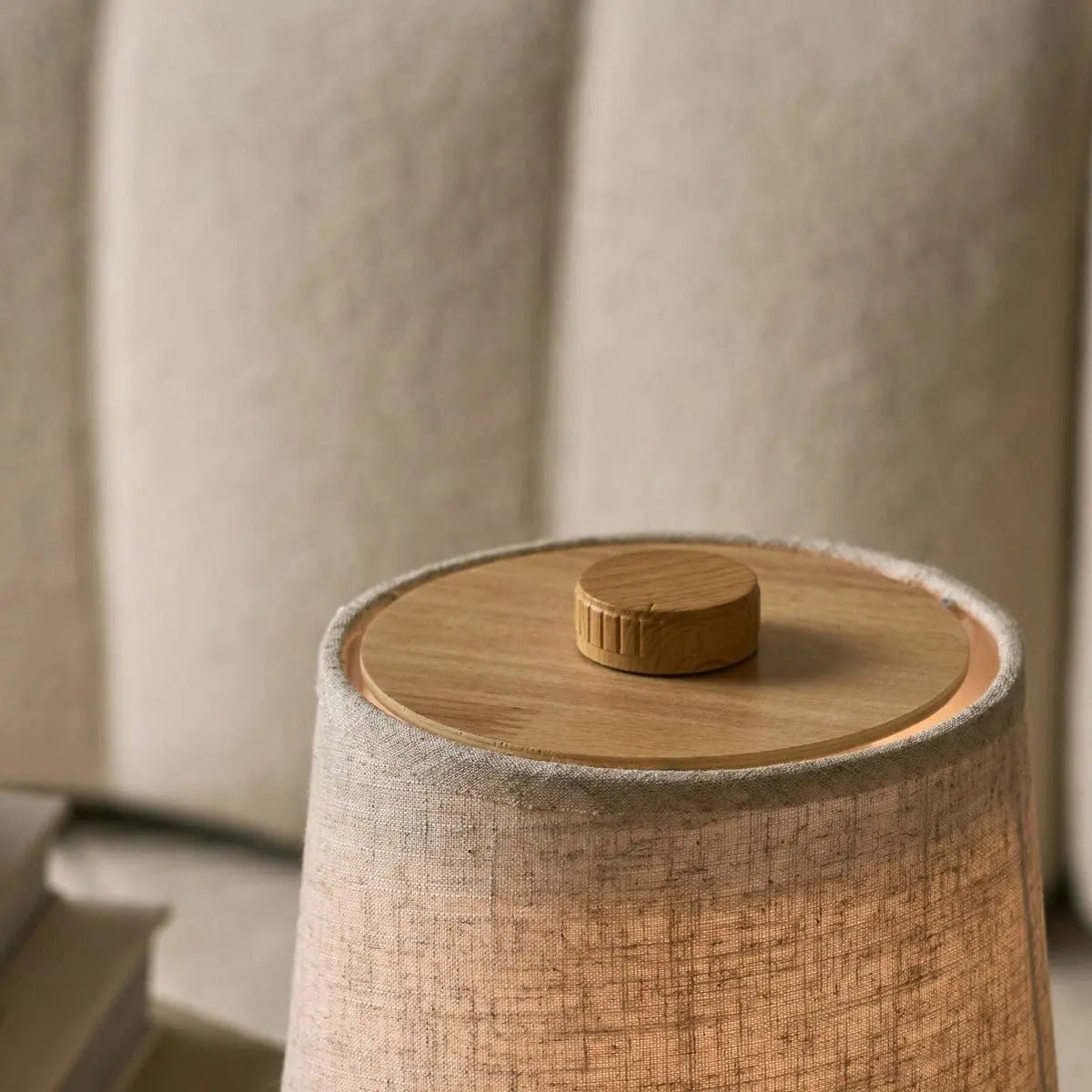 Rover Light Brown  Wooden Rechargeable Lamp | Cordless, Dimmable with Fabric Shade Tavellio