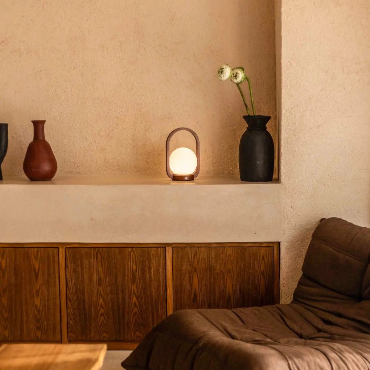 Skye Chestnut Brown Wooden Cordless Lamp | Rechargeable & Dimmable Tavellio