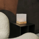 Yce Light Brown Cordless Wooden Lamp with Frozen Glass – Rechargeable, Dimmable, 100-Hour Battery - Tavellio
