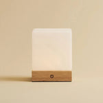 Yce Light Brown Cordless Wooden Lamp with Frozen Glass – Rechargeable, Dimmable, 100-Hour Battery - Tavellio