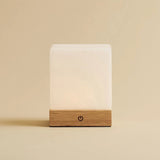 Yce Light Brown Cordless Wooden Lamp with Frozen Glass – Rechargeable, Dimmable, 100-Hour Battery - Tavellio