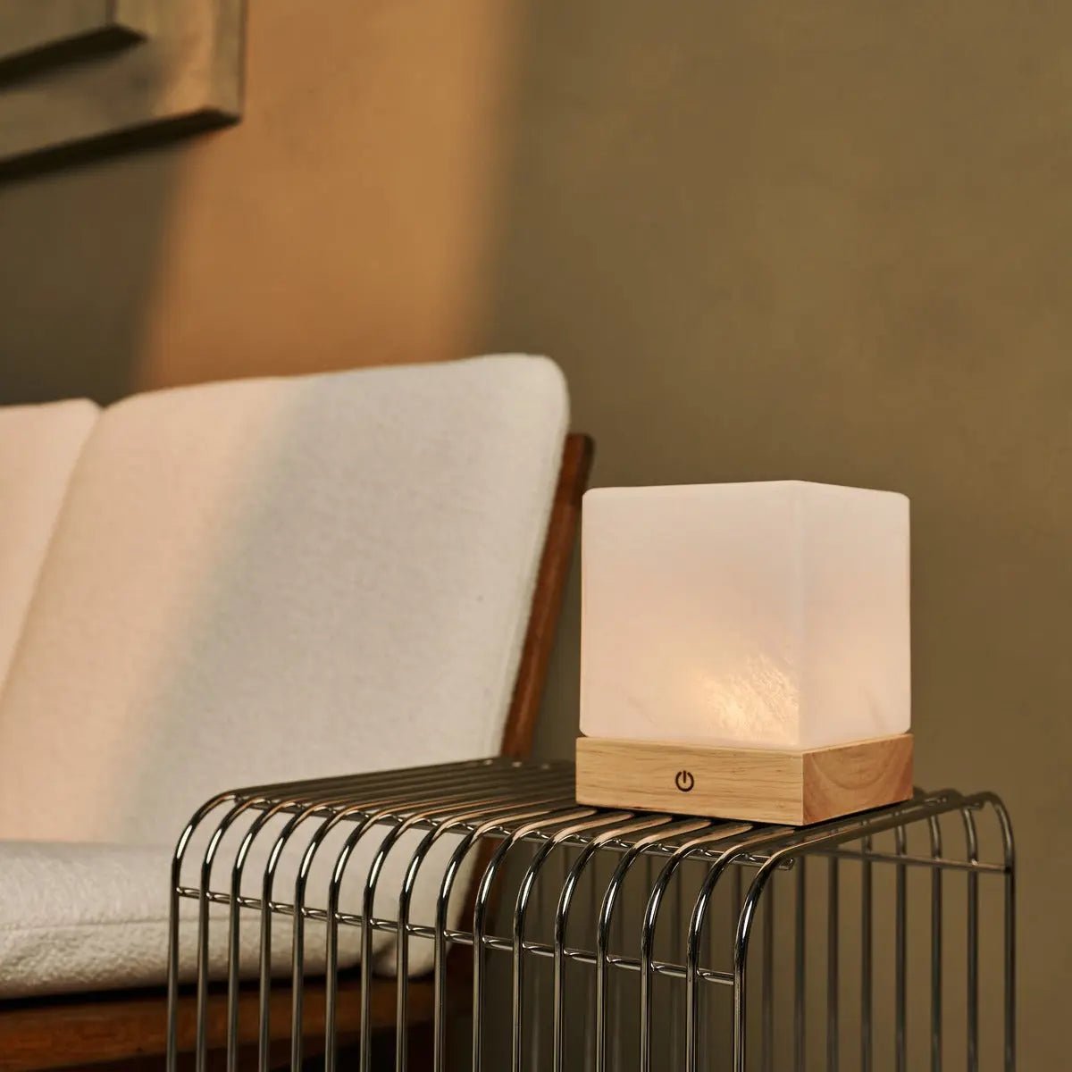 Yce Light Brown Cordless Wooden Lamp with Frozen Glass – Rechargeable, Dimmable, 100-Hour Battery - Tavellio