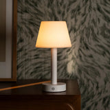 Zoë White Wooden Rechargeable Table Lamp | Cordless, Dimmable, USB-C, 80-Hour Battery Tavellio