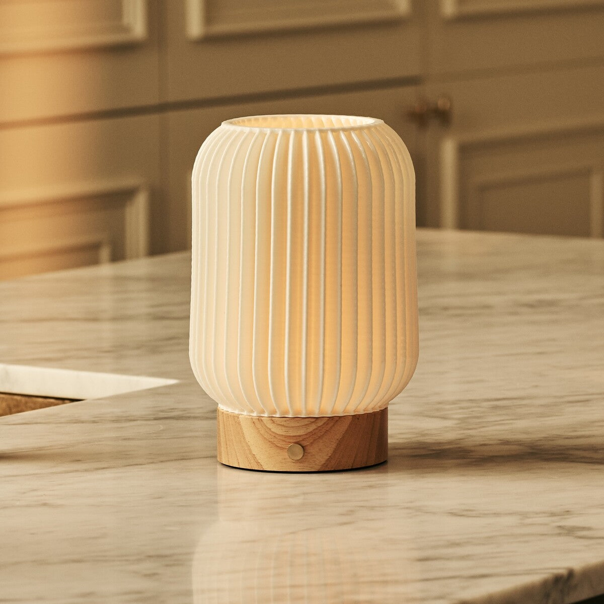 Alba Light Brown Wooden Rechargeable Table Lamp | Cordless, 3 Light Modes & Dimming Function
