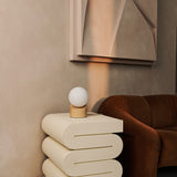 Quin Light Brown Wooden Lamp with Cord - Sustainable Rubberwood & Frosted Glass - Tavellio