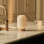 Aurora Light Brown Wooden Cordless Table Lamp | 3D-Printed Porcelain, Dimmable & Up to 100 Hours of Battery Life